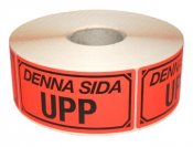 Varningsetikett denna sida upp
