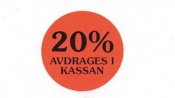 Etikett 20% avdrages i kassan röd 2000 st / förpackning