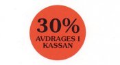 Etikett 30% avdrages i kassan röd 2000 st / förpackning