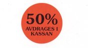 Etikett 50% avdrages i kassan röd 2000 st / förpackning
