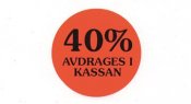 Etikett 40% avdrages i kassan röd 2000 st / förpackning