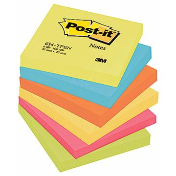 Notisar Post-it 654 Energetic Rainbow 76x76mm 6 st / förpackning
