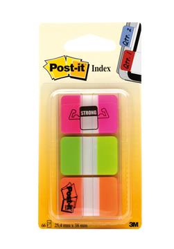 Märkflik Post-it Index Strong rosa, grön, orange 25,4x38mm
