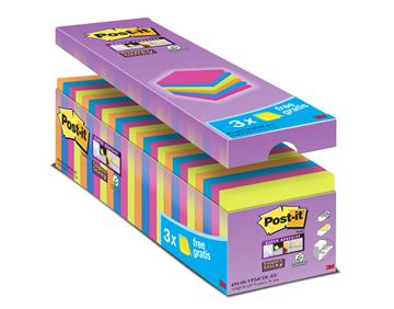 Notisar Post-it Super Sticky blandade färger 90 blad 76x76mm