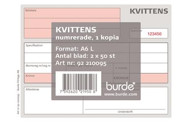 Kvittensblock numrerade med kopia A6L 1 st / förpackning