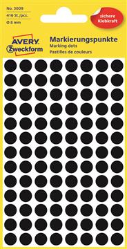 Etikett Avery färgsignal svart Ø 8mm 416 st / förpackning