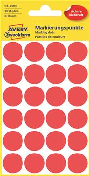 Etikett Avery färgsignal röd Ø 18mm 96 st / förpackning
