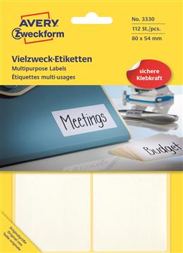 Märketikett Avery Permanent 3330 vit 80x54mm 112 st / förpackning
