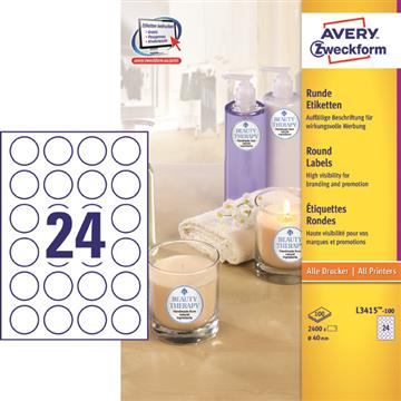 Etiketter Avery Universal Ø40mm 2400 st / förpackning