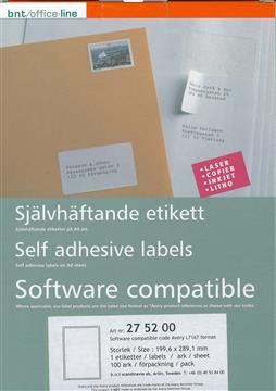 Etikett Laser 289x199mm A4 100 st / förpackning