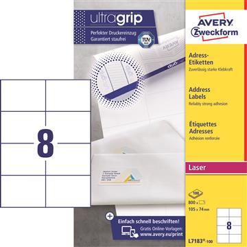 Laseretikett Avery L7183 QuickPEEL 105x74mm 800 st / förpackning