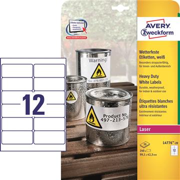 Laseretikett Avery L4776 Heavy Duty vit 99,1x42,3mm 240 st / förpackning