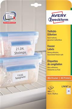 Frysetikett Avery Permanent L7970-25 vit 63,5x33,9mm