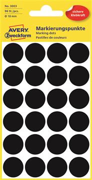 Etikett Avery färgsignal svart Ø 18mm 96 st / förpackning