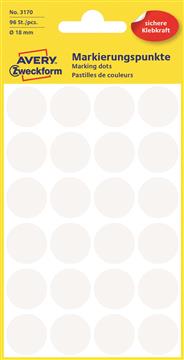 Etikett Avery färgsignal vit Ø 18mm 96 st / förpackning