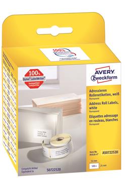 Etikett Avery Adressetiketter vit 25x54mm 500 / FP