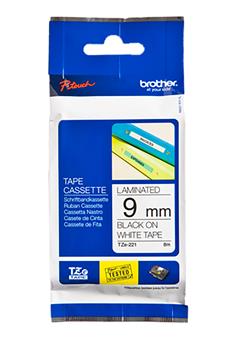 Märkband Brother Tze221 9mm svart/vit 8m
