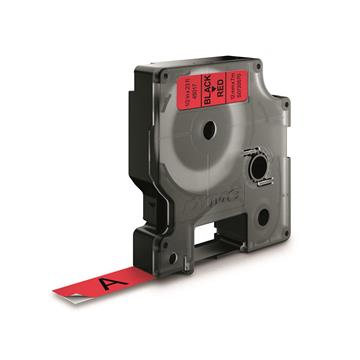Märkband Dymo D1 12mm svart/röd 7m