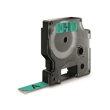 Märkband Dymo D1 12mm svart/grön 7m