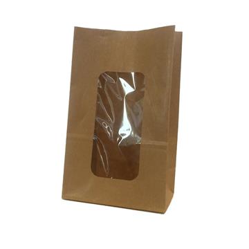 Papperspåse SOS Ribbad M Fönster Brun 135x80x225mm 500 /KRT
