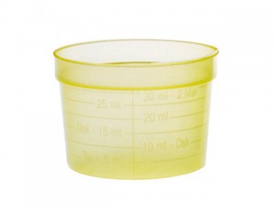 Medicinbägare bred gul lunch 30ml 50/FP